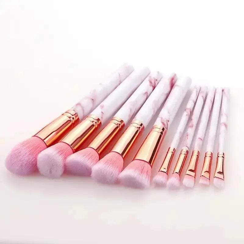 10-Pc Marble Makeup Brush Set | Kabuki, Foundation & Eye Makeup Brush Set QXL