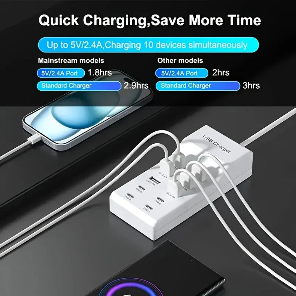 10-Port USB Wall Charger Hub | LCD Display | EU US UK Plug USB Charging Hub QXL