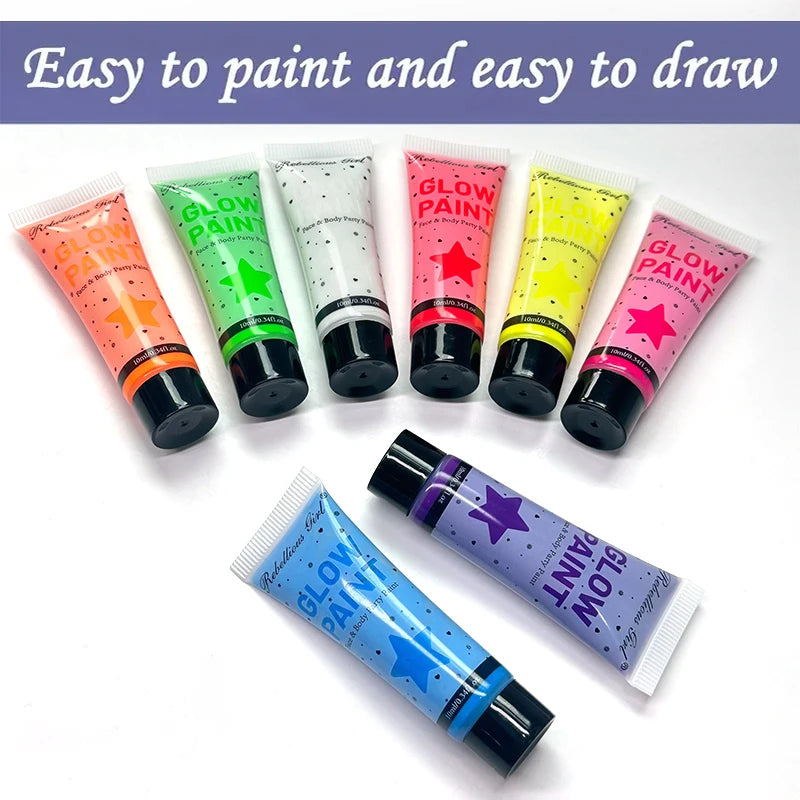 UV Glow Face & Body Paint – 8 Neon Colors, 10ml Tubes UV Body Paint QXL