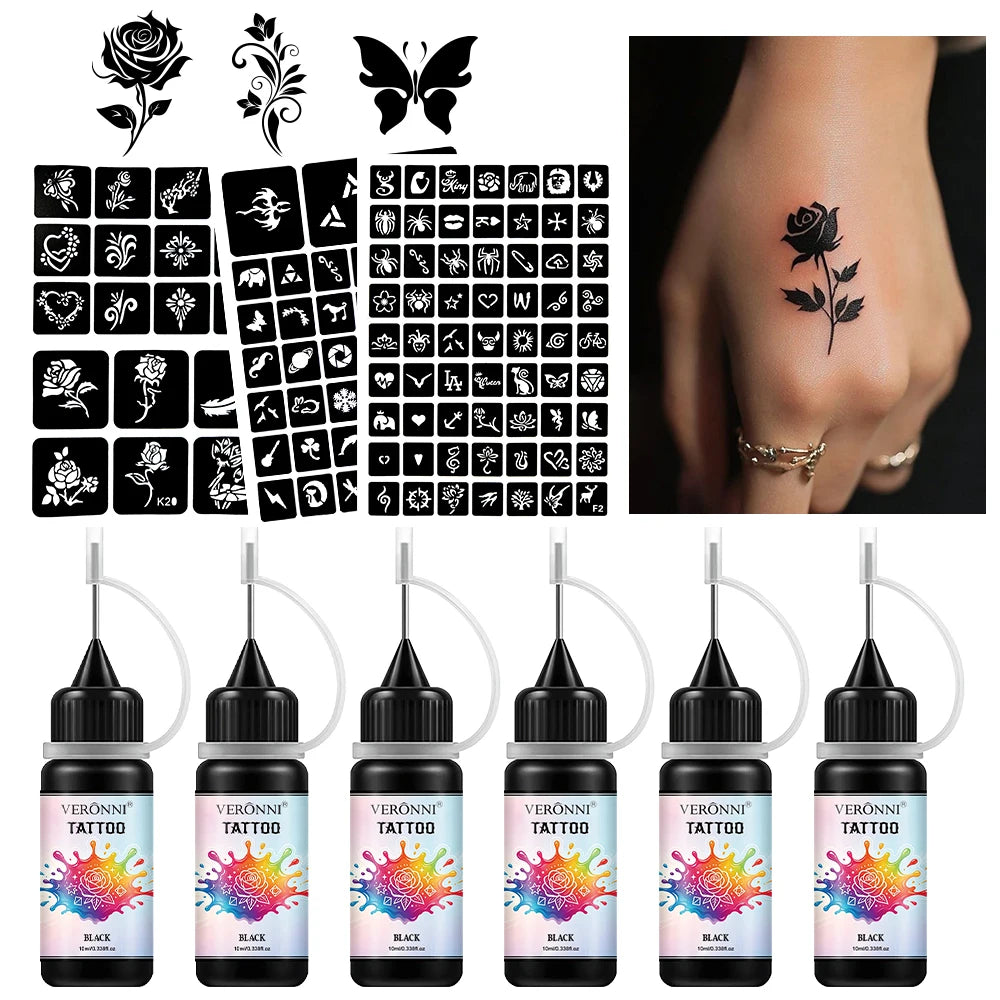 Temporary Tattoo Gel Kit with Stencils | DIY Body Art Set Temporary Tattoo Kit QXL