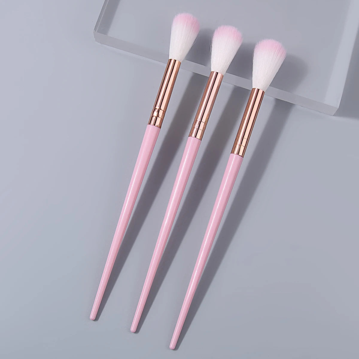 3-Pack Pink Highlighter Makeup Brushes | Rose Gold Ferrule Set Makeup Brush Set QXL