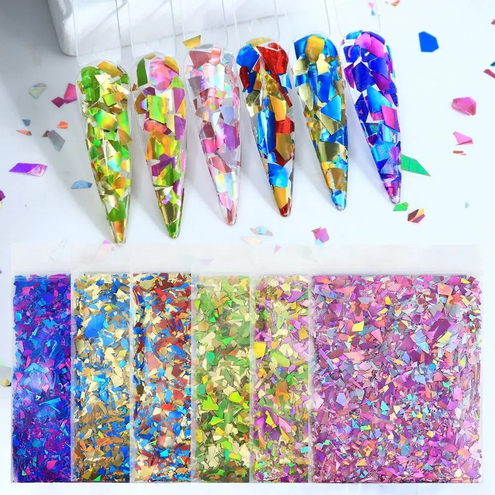 Holographic Glitter Flakes & Sequins for Nail Art | 6 Colors Nail Art Glitter QXL