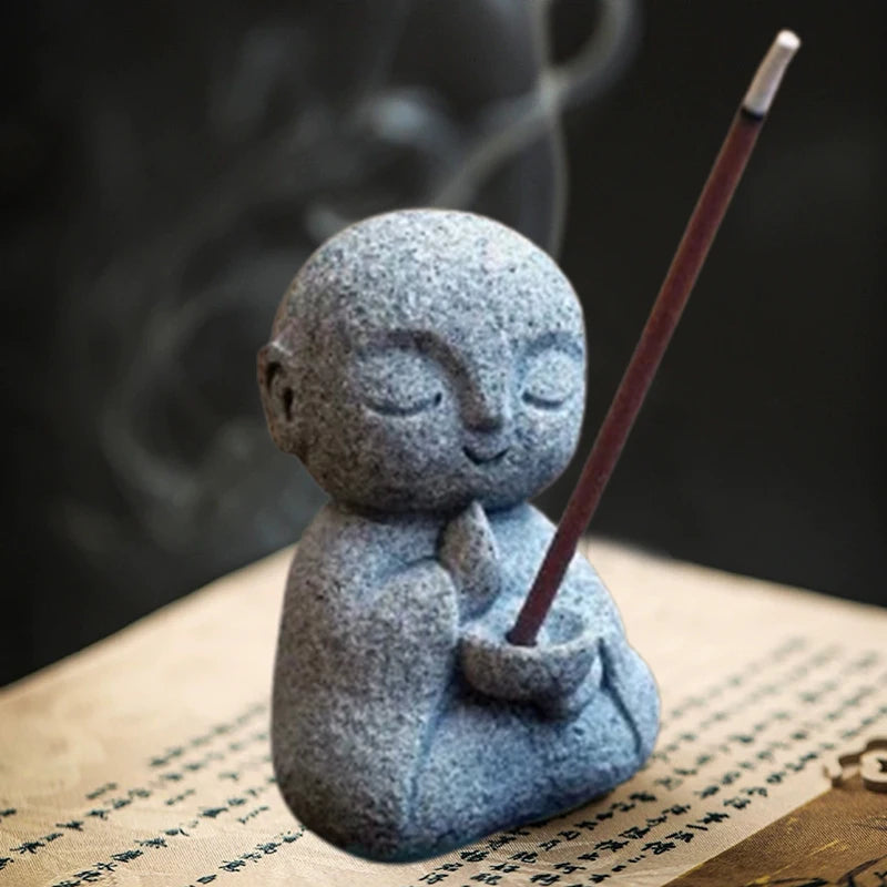 Japanese Jizo Monk Incense Holder | Zen Resin Figurine Incense Holder Figurine QXL
