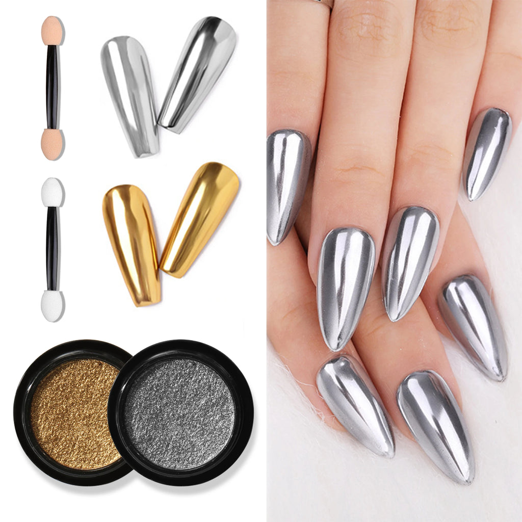 Chrome Mirror Nail Powder | Metallic Glitter Pigment Gold Silver Chrome Nail Powder QXL
