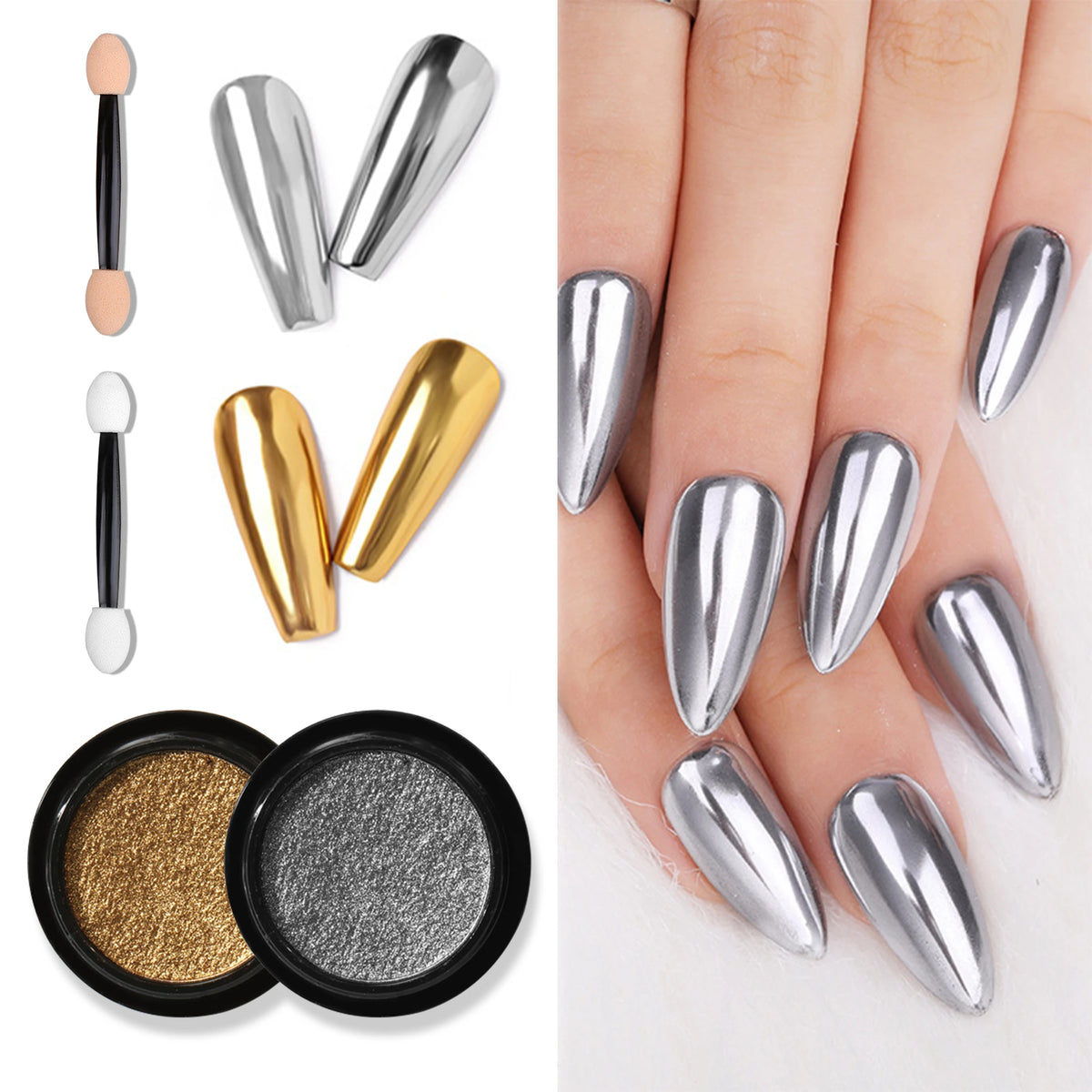 Chrome Mirror Nail Powder | Metallic Glitter Pigment Gold Silver Chrome Nail Powder QXL