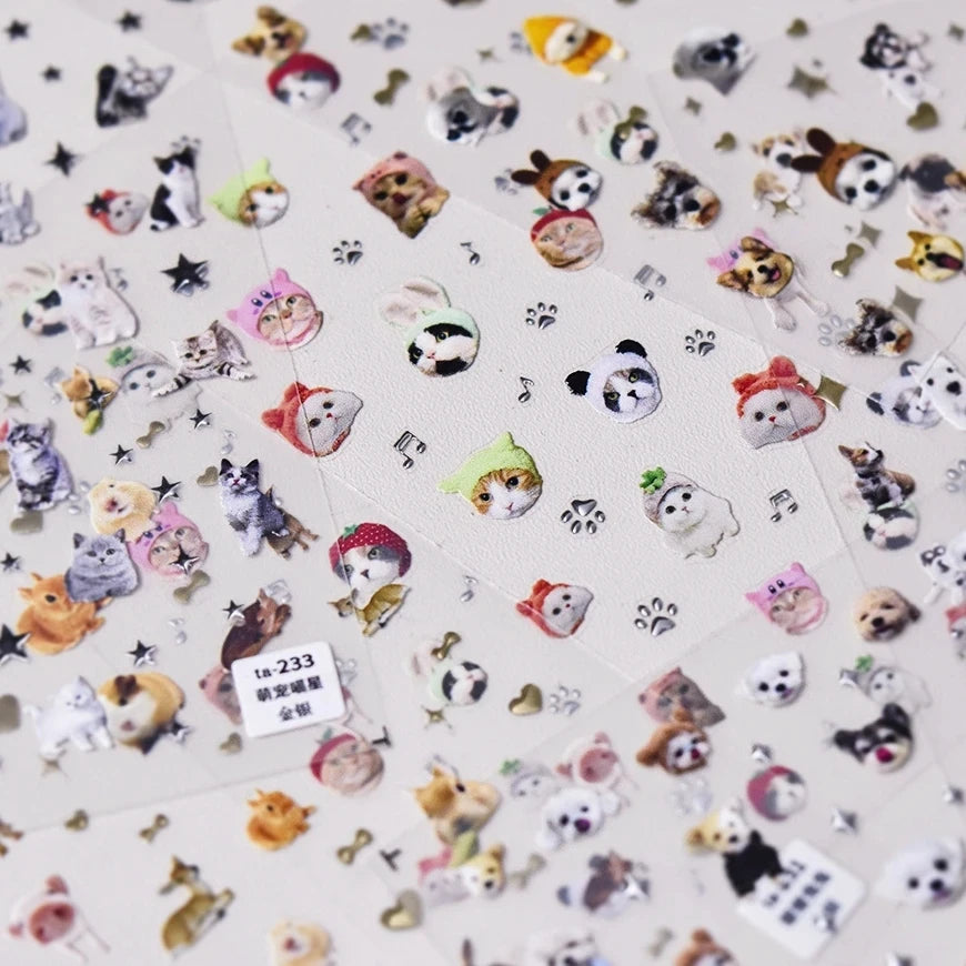 3D Embossed Animal Nail Stickers | Dog Cat Bunny Decals Nail Art Stickers QXL