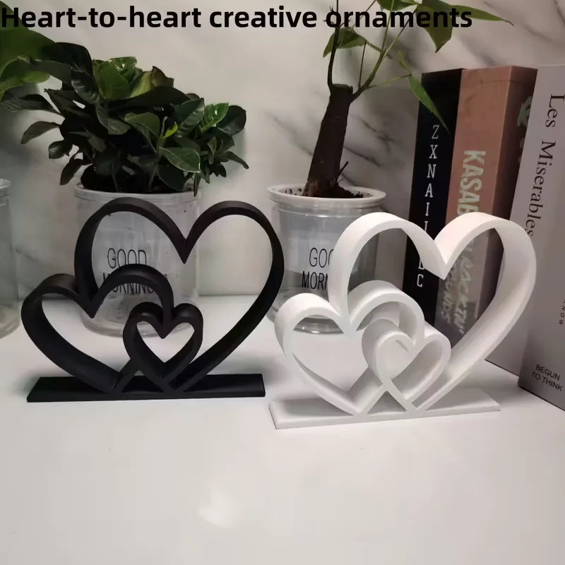 Black & White Heart Statue | Desk & Bookshelf Decor Gift Decorative Figurine QXL