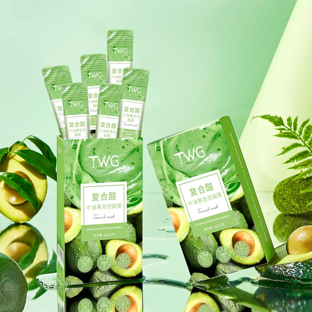 12-Pack Avocado Bubble Face Mask | Deep Cleanse & Glycerin Hydration Bubble Face Mask QXL
