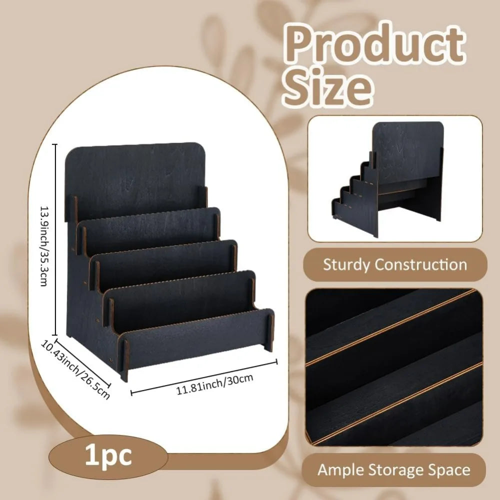 4-Tier Wooden Greeting Card & Brochure Display Stand – Black Card Display Stand QXL