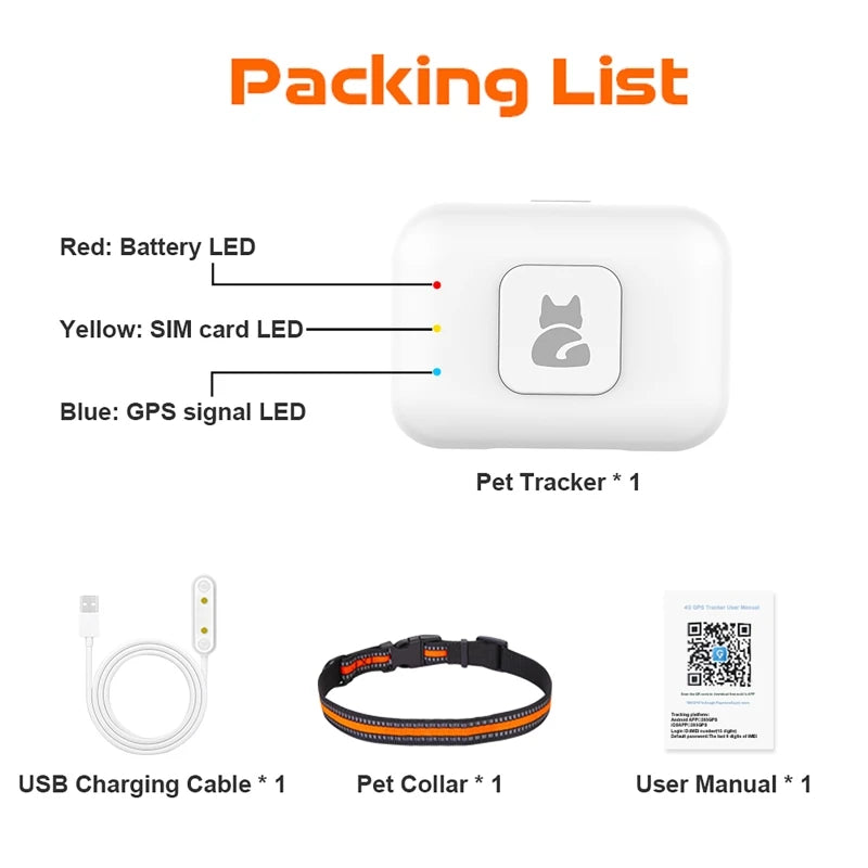 4G GPS Pet Tracker Collar | IP67 Waterproof LED Flash GPS Pet Tracker QXL WHITE