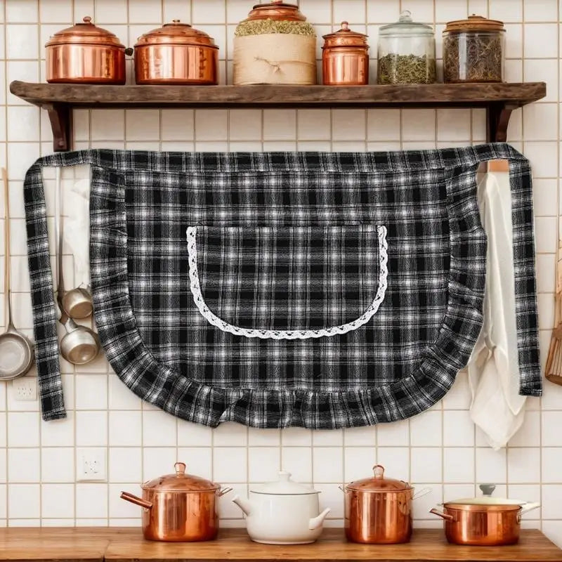 Cotton Square Check Half Waist Apron | Stain Resistant Kitchen Apron QXL