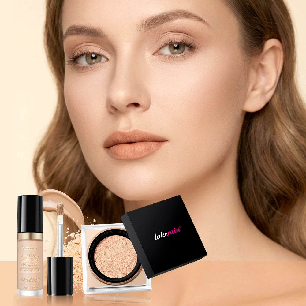 Lakerain 2-Pc Concealer & Loose Setting Powder Makeup Set Face Makeup Set QXL
