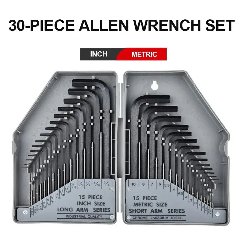 30-Pc Hex Key Allen Wrench Set | Metric & SAE Inch Hex Key Wrench Set QXL Grey