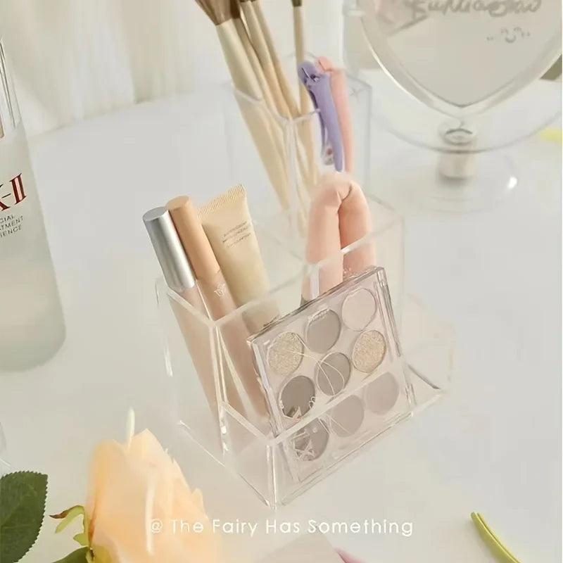 Acrylic 3-Grid Pen Holder | Clear Desktop Organizer Desktop Pen Organizer QXL