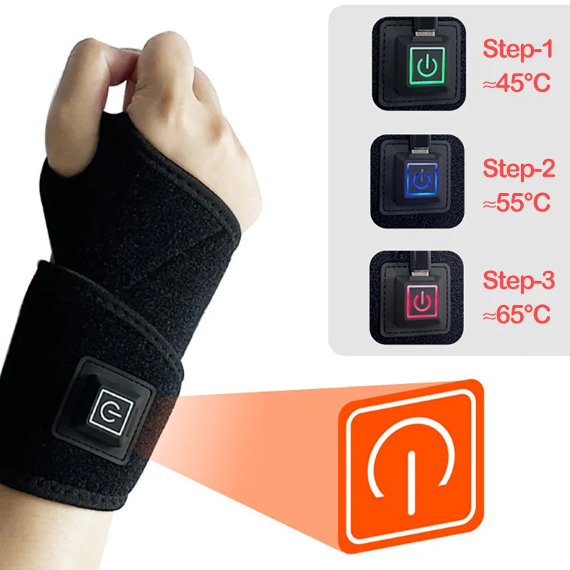 USB Heated Wrist Support Sleeve | Warming Breathable Brace Heated Wrist Brace QXL Black
