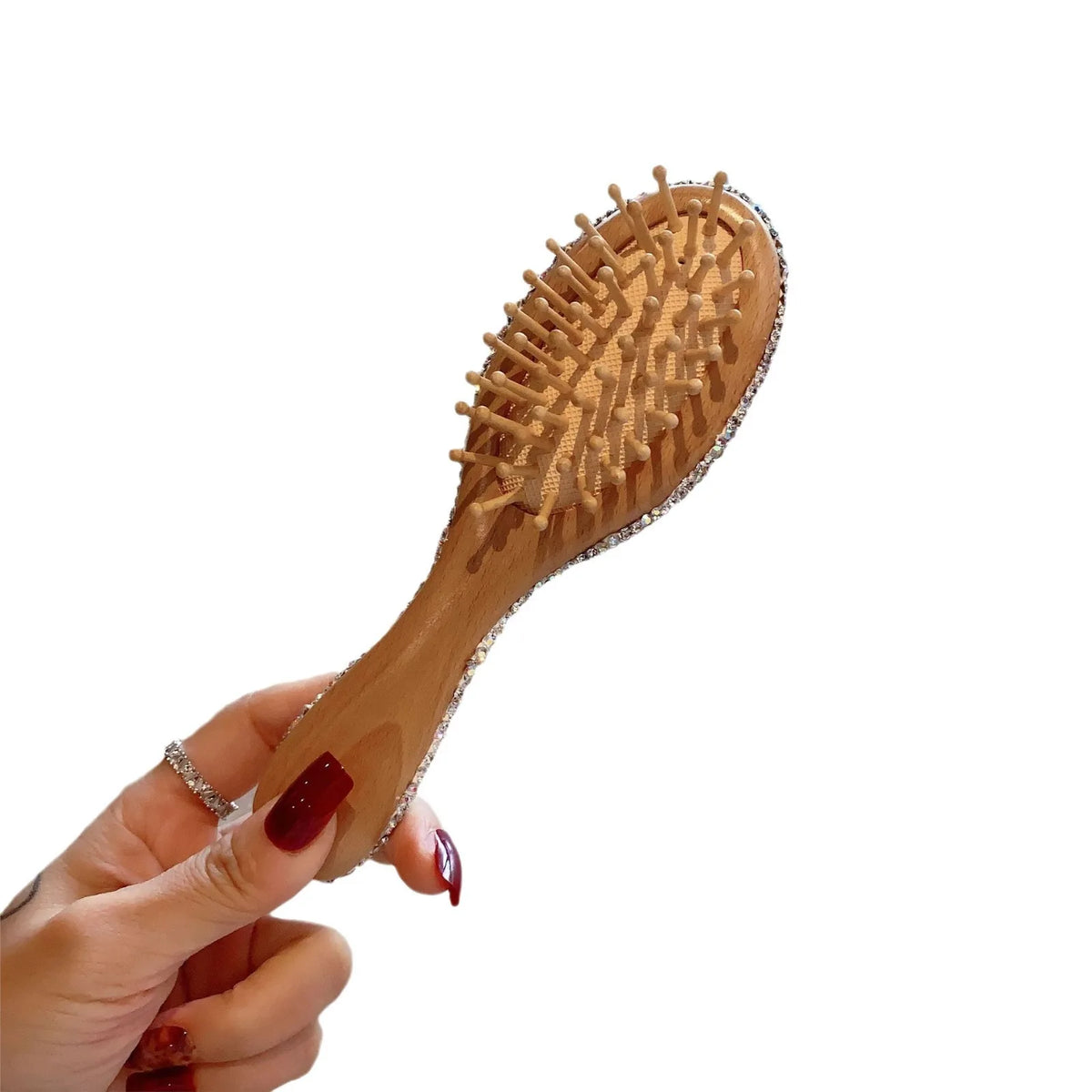 Crystal Diamond Wooden Hair Comb | Luxury Compact Massage Hair Massage Comb QXL