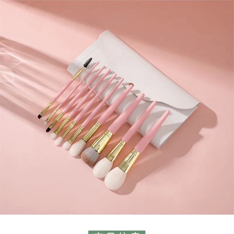 10-Pc Goat Hair Makeup Brush Set – Powder, Foundation & Blending Makeup Brush Set QXL