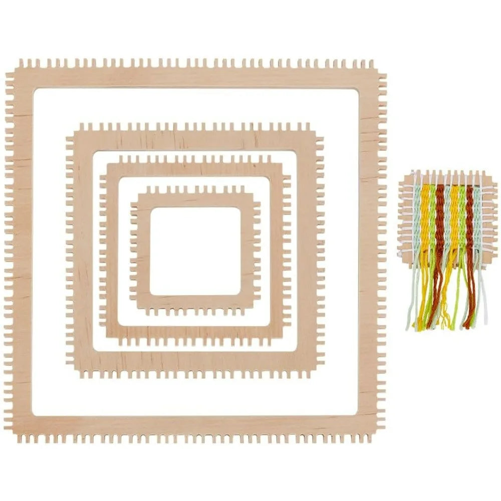 4-Piece Square Wood Weaving Loom Kit | 4 Sizes for Beginners Weaving Loom Kit QXL