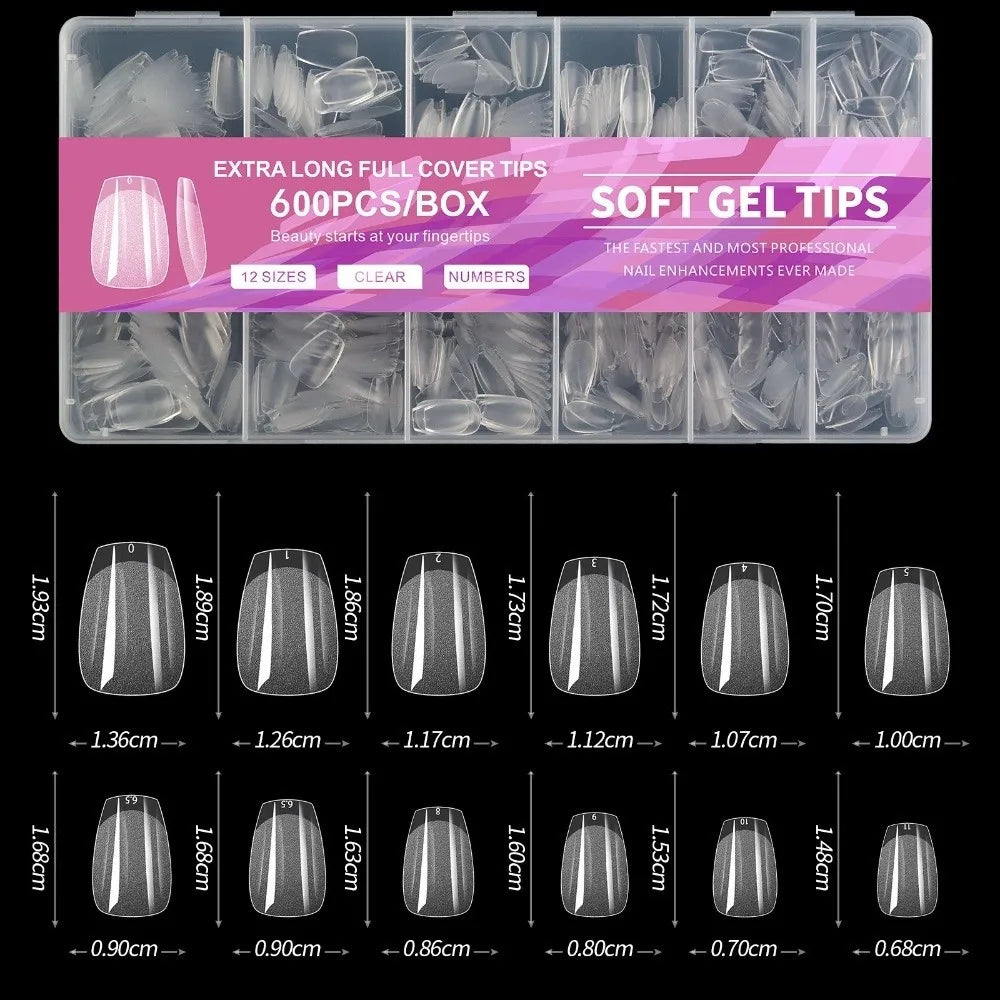 600-Pack Almond False Nail Tips | Half Matte Press-On Extensions False Nail Tips QXL