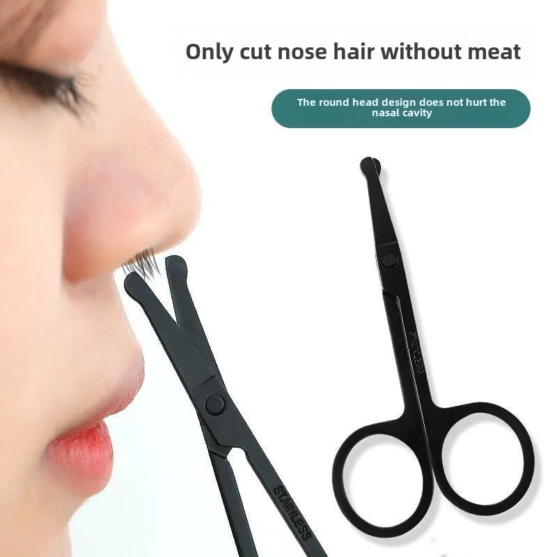 Round-Tip Nose Hair Scissors | Stainless Steel Unisex Black Nose Hair Scissors QXL