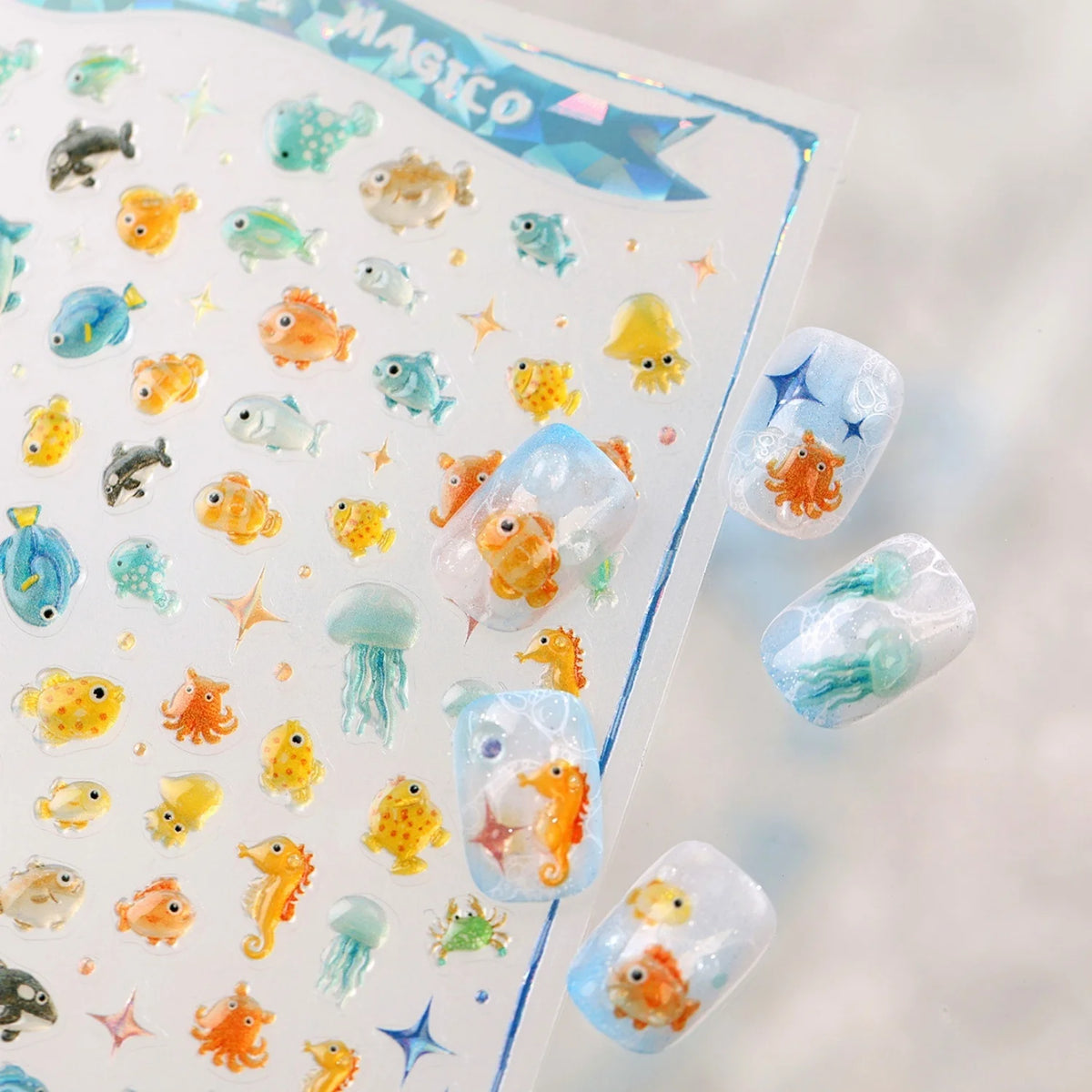 5D Underwater Nail Stickers | Ocean Fish Seahorse Decals Nail Art Stickers QXL