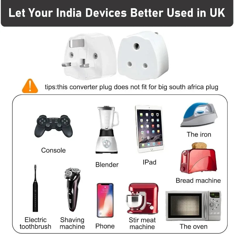India to UK Plug Adapter 2-Pack | 3-Pin 5A Fuse Travel Adapter Travel Plug Adapter QXL