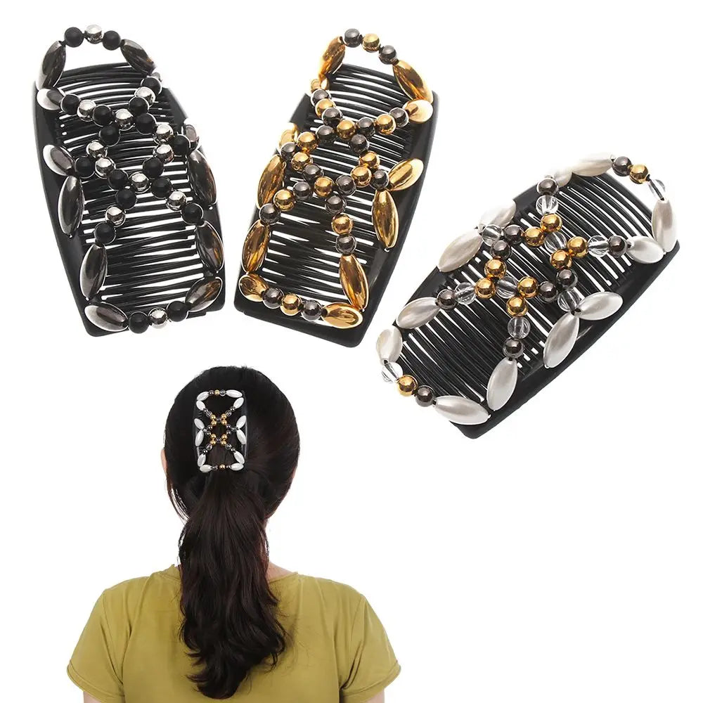 Beaded Double Comb Bun Maker | Elastic Magic Hair Clip Hair Bun Clip QXL