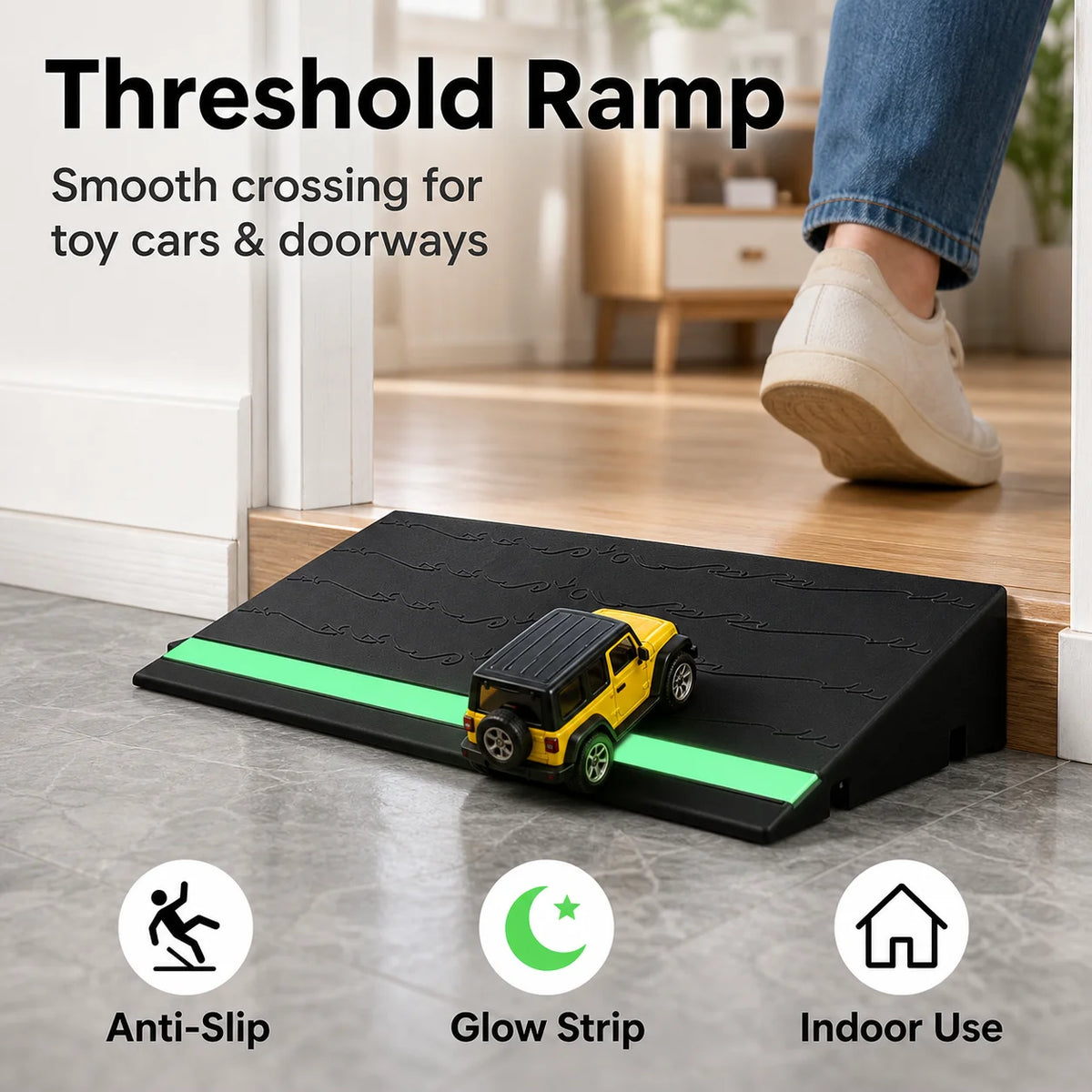 Indoor Plastic Threshold Ramp | Anti-Slip Glow Strip Doorway Slope Threshold Ramp QXL