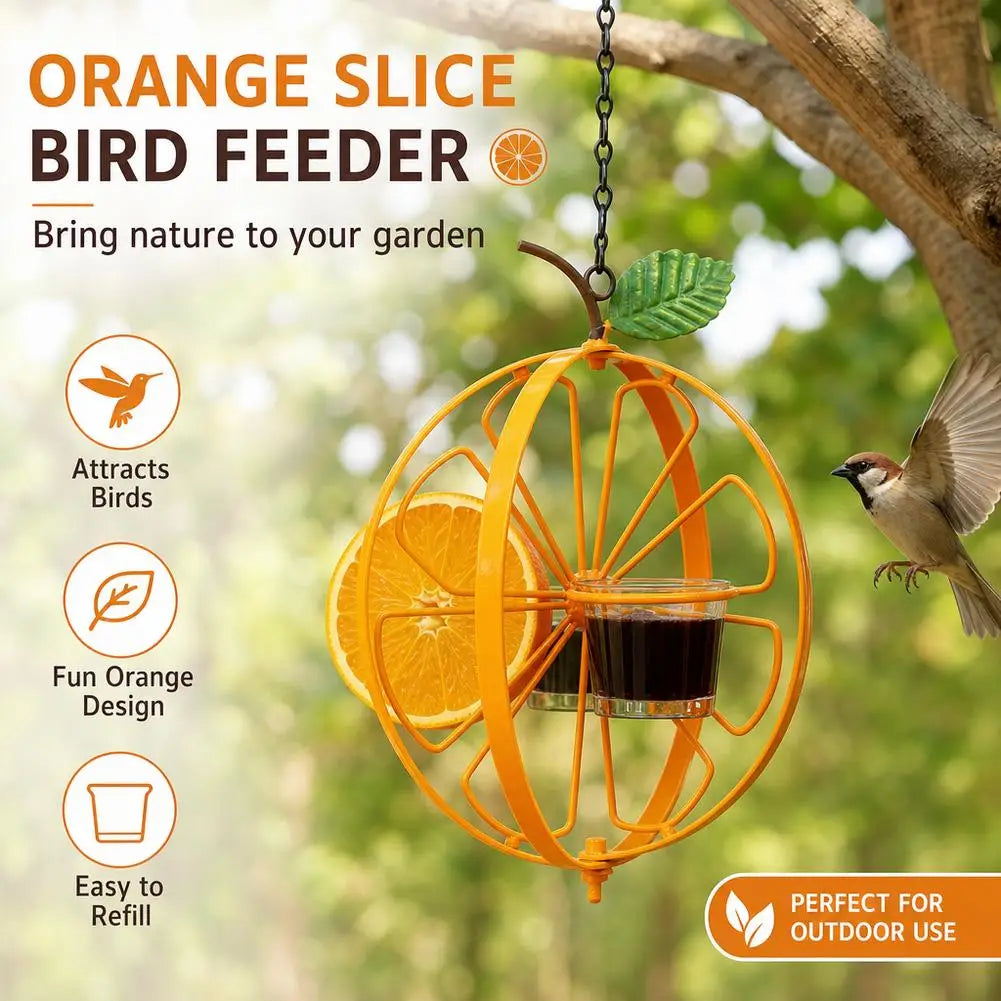 Hanging Orange Metal Bird Feeder – Jelly Cups & Fruit Spikes Hanging Bird Feeder QXL