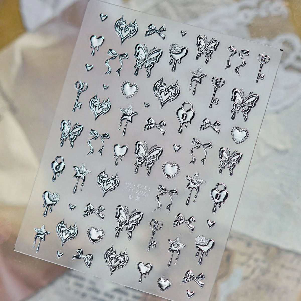5D Silver Nail Stickers – Flame, Star & Rivet Nail Decals Nail Art Stickers QXL