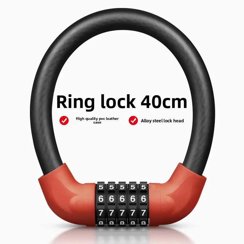 5-Digit Combination Bike Lock | 17mm PVC Cable Lock Combination Bike Lock QXL 40cm red