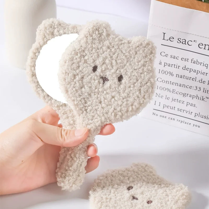 Cute Plush Bear Handheld Makeup Mirror | HD Compact Vanity Handheld Makeup Mirror QXL