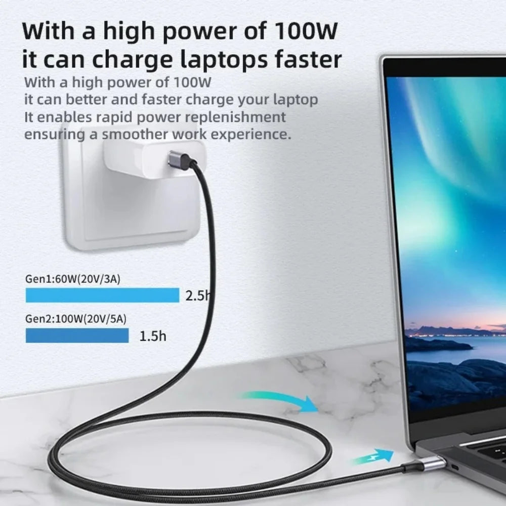 100W USB-C Extension Cable 5A Fast Charging 10Gbps 4K 60Hz USB-C Extension Cable QXL