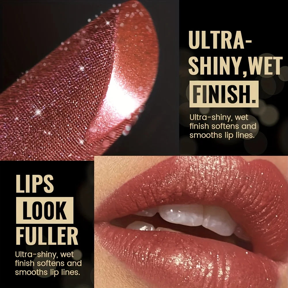 Metallic Shimmer Lipstick | Pearly Glitter High-Pigment Finish Shimmer Lipstick QXL