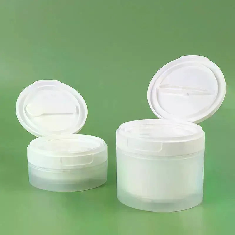 Refillable Travel Cosmetic Jar 50/120g – Flip Cover & Spoon Cosmetic Storage Jar QXL