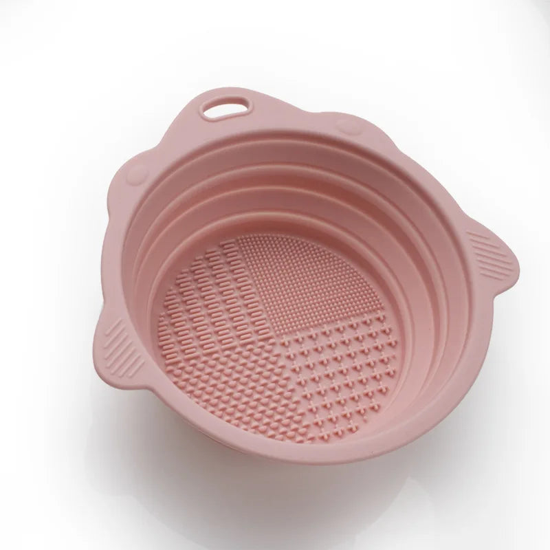 Silicone Makeup Brush Cleaning Bowl & Folding Holder Brush Cleaning Bowl QXL