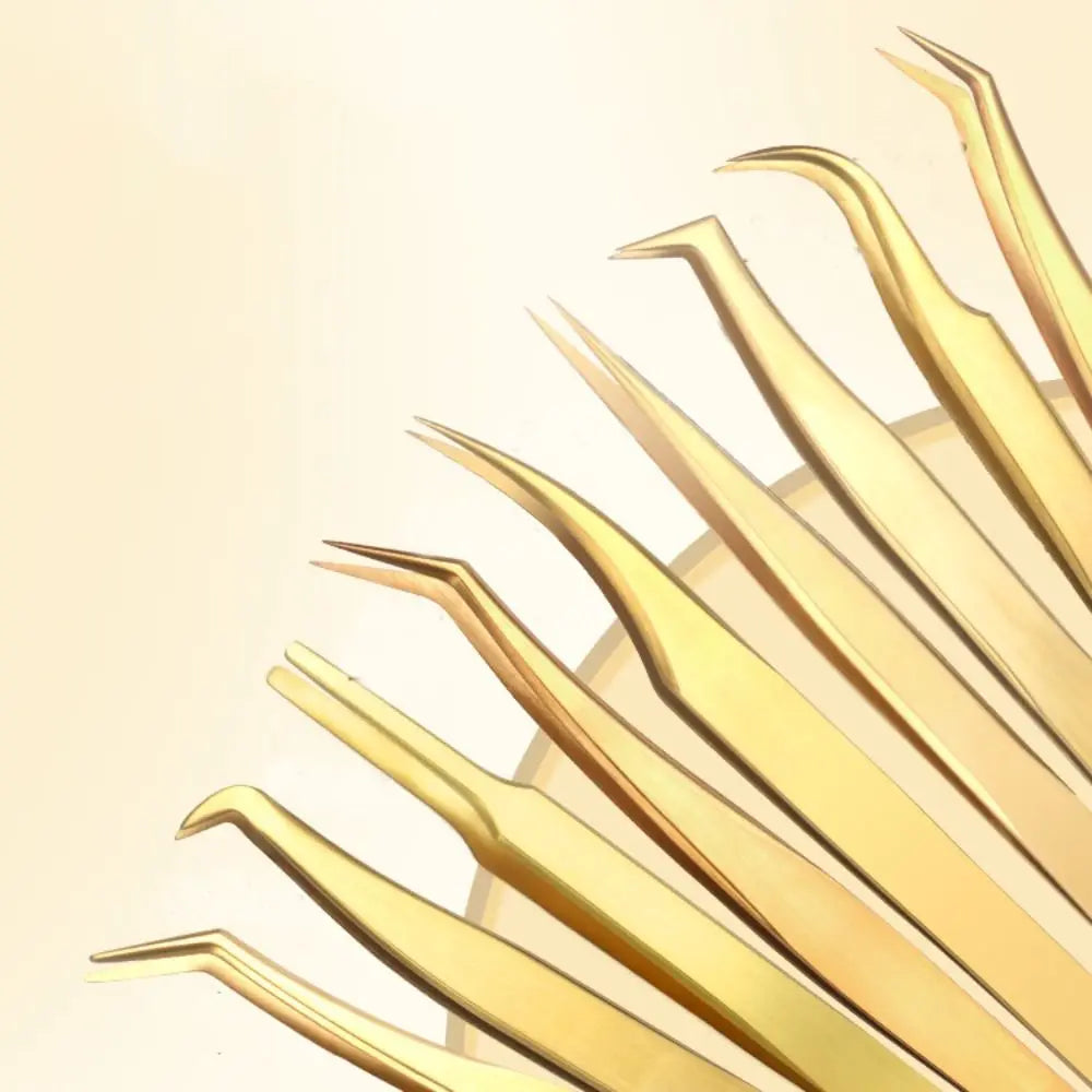 Gold Stainless Steel Lash Extension Tweezers – Curved & Straight Lash Extension Tweezers QXL