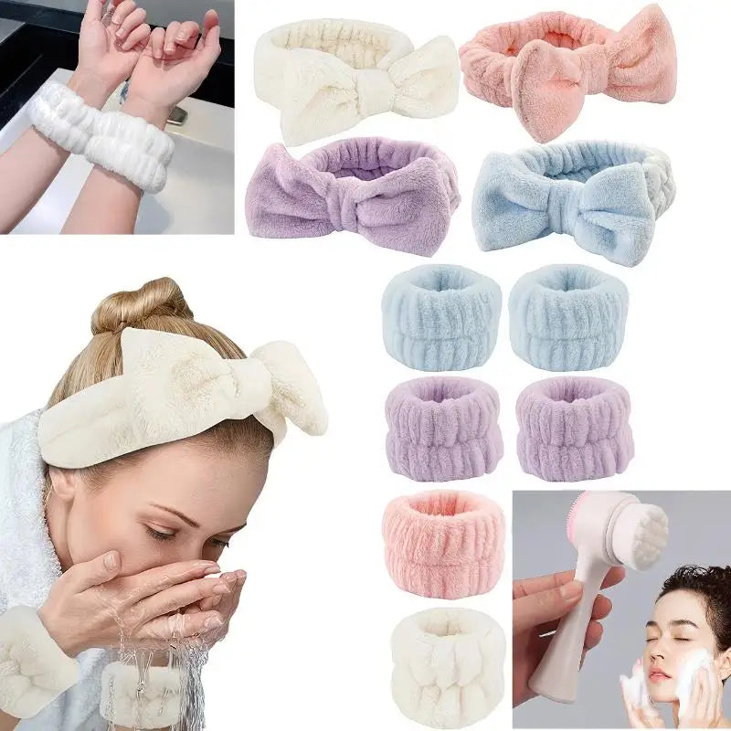 4-Pc Silicone Face Scrub Brush Set | Headband & Wristbands Facial Cleansing Brush Set QXL