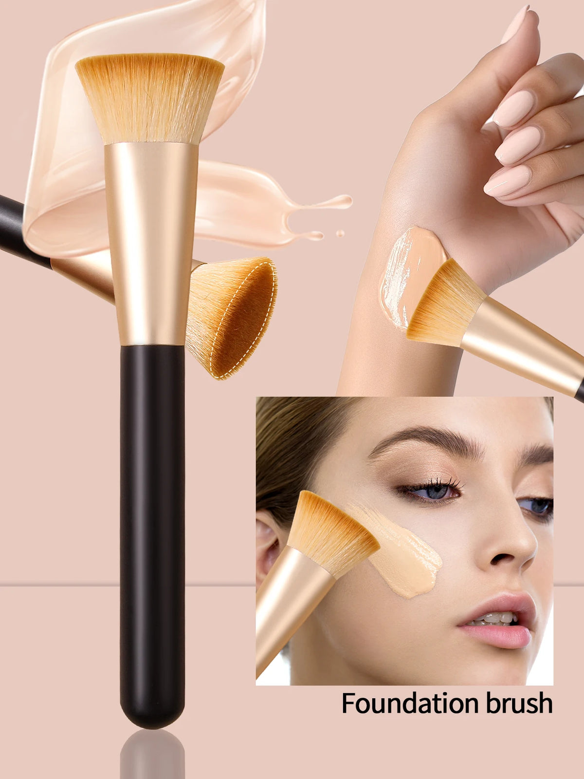 KOSSHOW Flat-Top Foundation Brush | Black Wood Handle Foundation Makeup Brush QXL