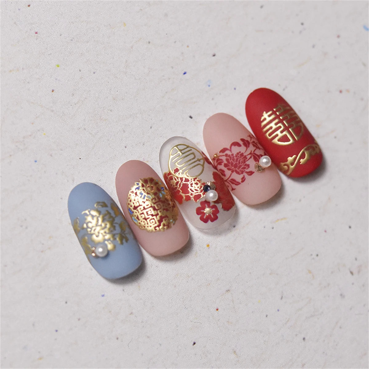 5D Bronzing Chinese Wedding Nail Art Stickers | Red Decals Nail Art Stickers QXL