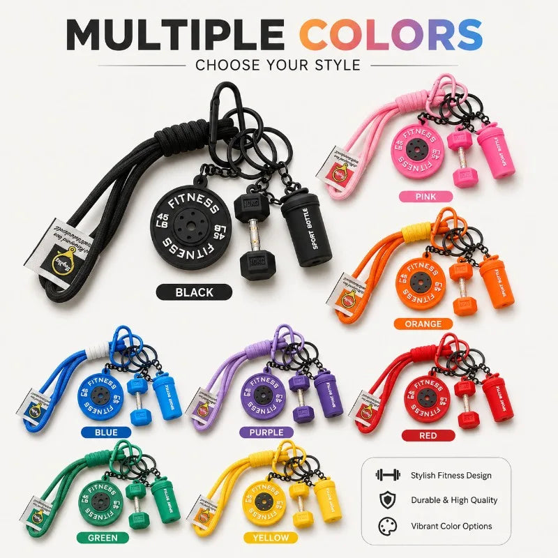 Fitness Keychain | Dumbbell, Weight Plate & Bottle Charms Novelty Keychain QXL