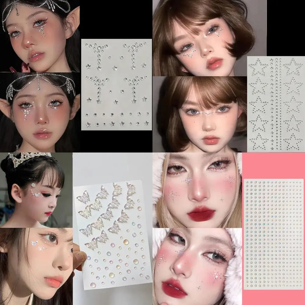Face Gem Stickers – Butterfly Flower Star Heart Jewels Face Gem Stickers QXL