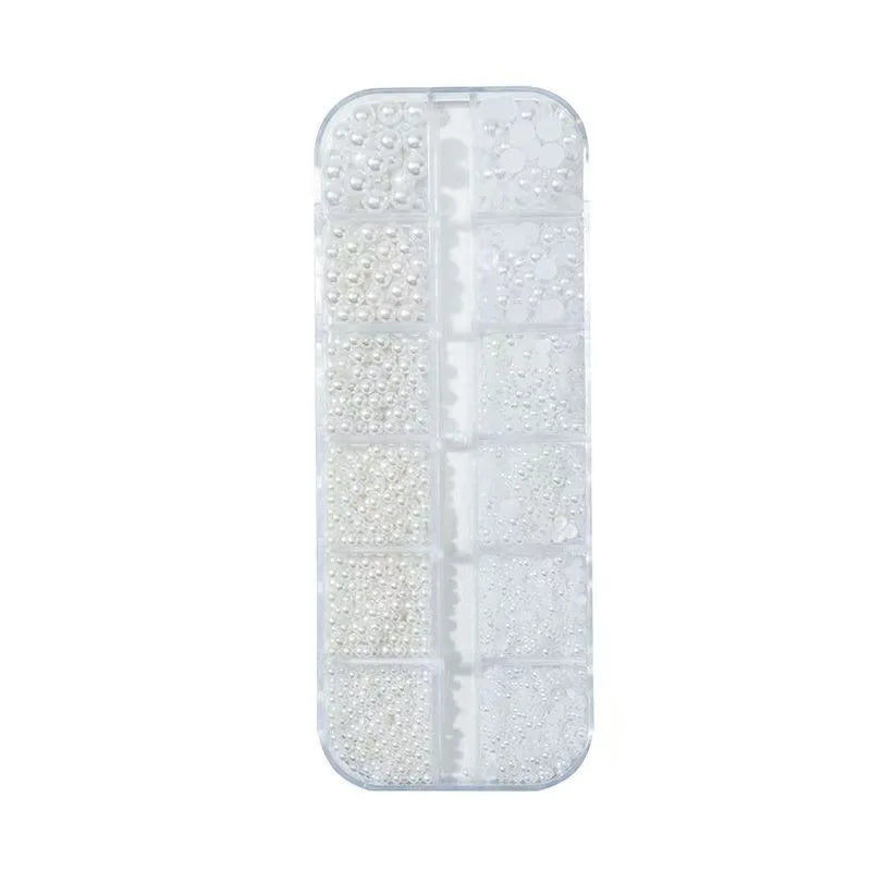 3D Acrylic Half Round Pearl Nail Gems | Multi-Size DIY Set Nail Rhinestones QXL