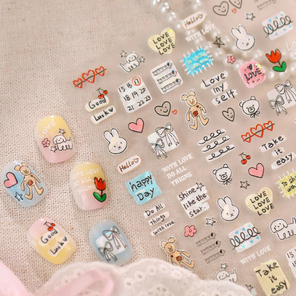 5D Nail Stickers – Animals, Flowers, Hearts & Bows | DIY Nail Art Stickers QXL