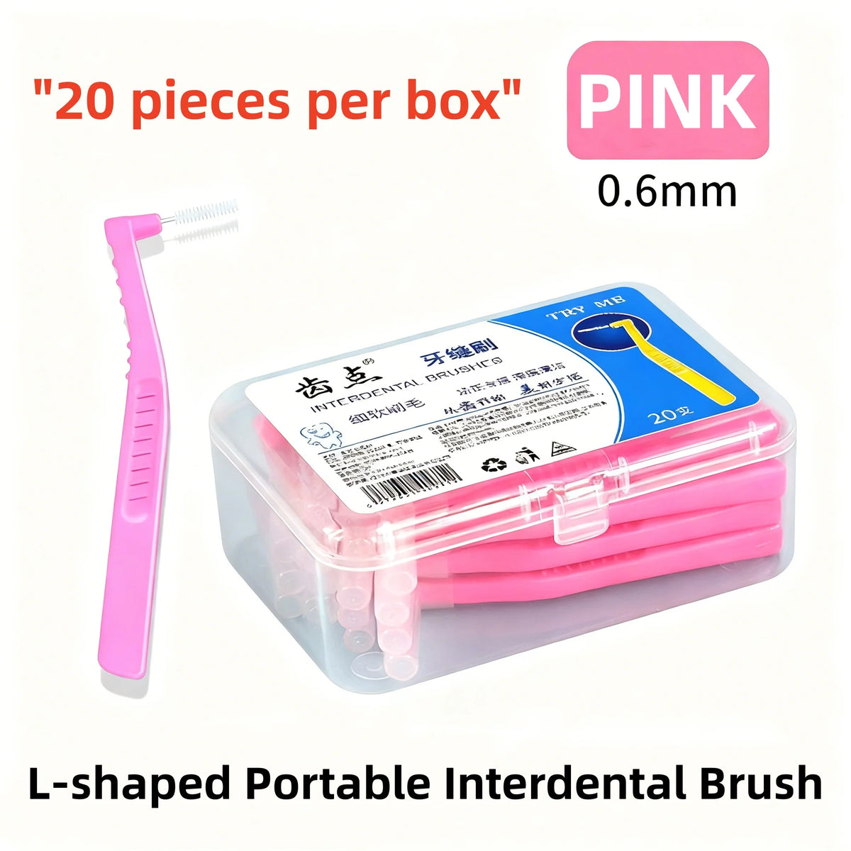 20-Pack L-Shaped Interdental Brushes for Braces | Soft Bristle Interdental Brush QXL Pink-1box