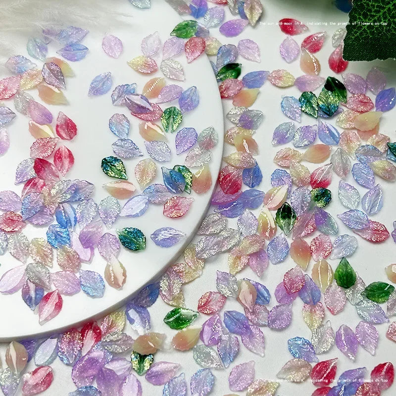 50-Pc 3D Kawaii Leaf Nail Art Charms | Colorful Acrylic Decor Nail Art Charms QXL