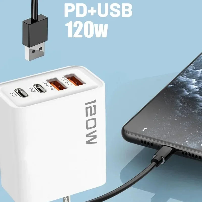 4-Port 120W USB-C PD & QC3.0 Fast Charger for Laptop & Phone USB-C Wall Charger QXL