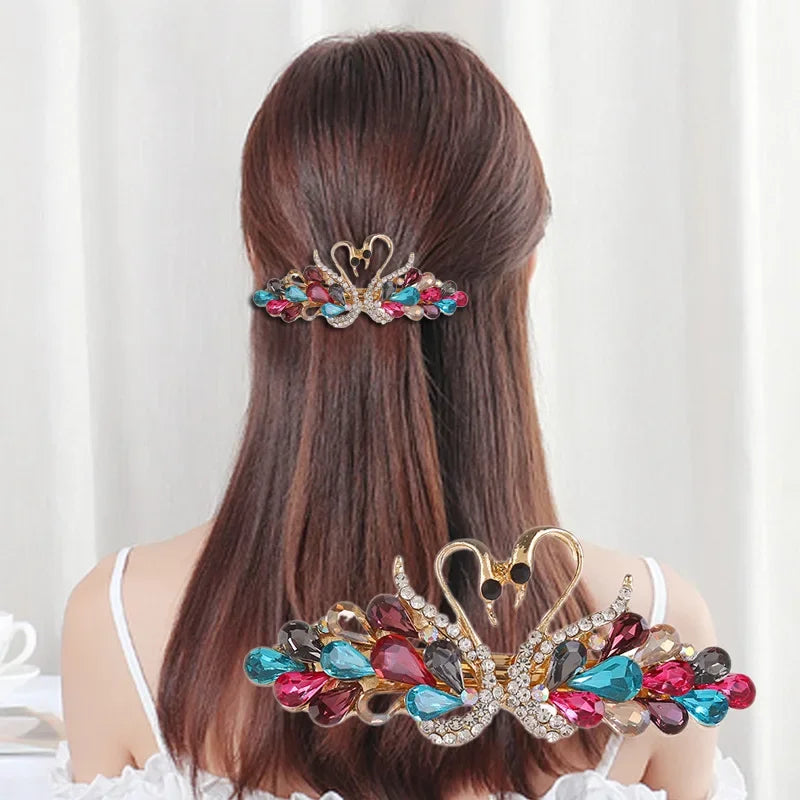 Swan Rhinestone Hair Clips | Colorful Barrettes for Women Rhinestone Hair Clip QXL