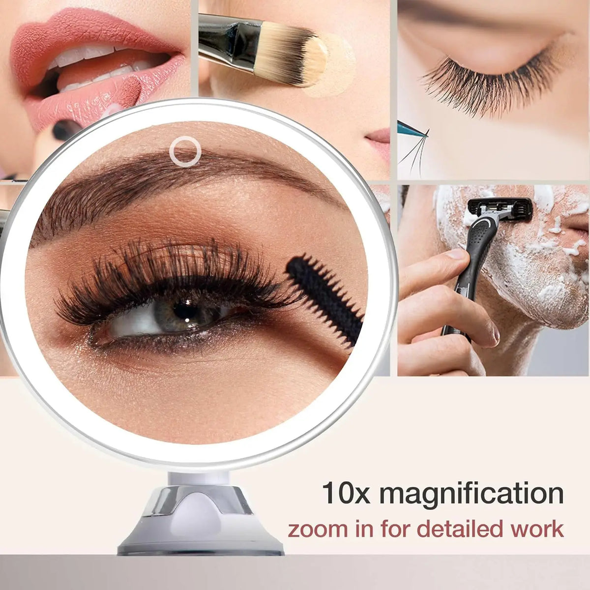 LED Makeup Mirror 10x Magnification | 3 Light Colors Dimmable LED Makeup Mirror QXL