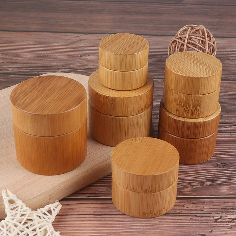 Bamboo & Glass Empty Cosmetic Cream Jar | 5g–50g Refillable Cosmetic Cream Jar QXL